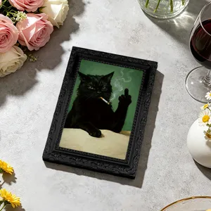 Retro schwarzer Katzen Fotorahmen magnetischer Kühlschrankaufkleber, lustige Katze Dekor.
