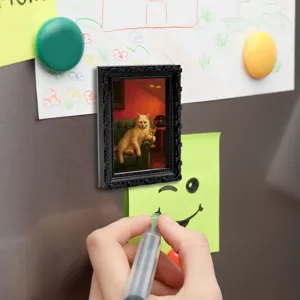 Kreativer 3D Magnet Kühlschrankaufkleber mit lustiger Katze Vintage Bilderrahmen Dekor