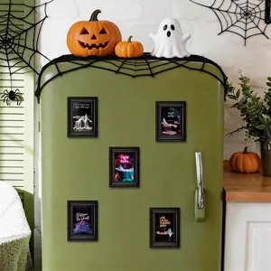 Halloween wooden photo frame fridge magnets, spooky ghost art decor for home kitchen party.