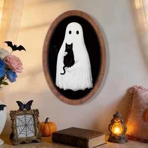 Halloween Geist Holz Fotorahmen Malerei retro Wandbehang Dekor fuer gruselige Heimparty