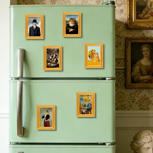 Funny cat art refrigerator magnets, 3D wooden frame magnetic stickers for kitchen decor