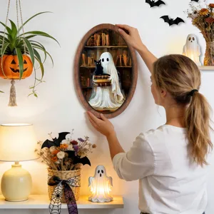 Halloween ghost wooden photo frame painting vintage 3D hanging sign wall decor item