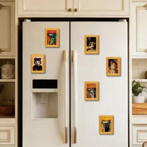 Funny parody art wooden frame fridge magnets for kitchen decor, cute animal design 1pc