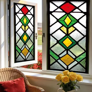 Colorful geometric stained glass window sticker decorative privacy film for home use