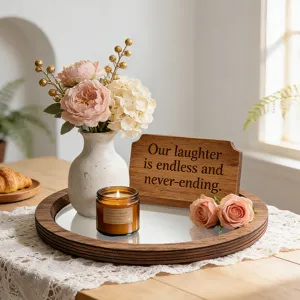 Plateau décoratif en bois avec miroir pour bougie et magnifique décoration de table.