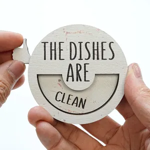 Wooden dishwasher magnet clean dirty sign round indicator board home kitchen decor accessory