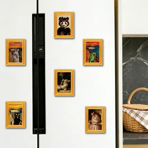 Funny wooden photo frame refrigerator magnet with creative animal art design for home decor.