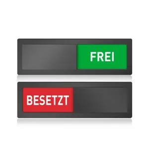 Acrylic sliding door status sign detail showing free and occupied indicators for office use.