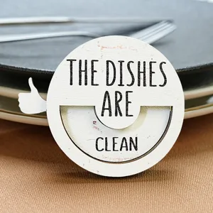 Wooden dishwasher magnet clean dirty indicator sign for kitchen home decoration and reminder use
