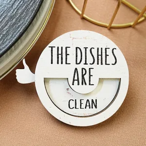 Wooden dishwasher magnet sign cute clean dirty status indicator kitchen home decor accessory