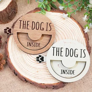 Wooden pet status sign magnetic dog inside reminder door sign home decor rustic pet accessory