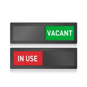Detailed view of the acrylic sliding status indicator sign with green and red display panels.