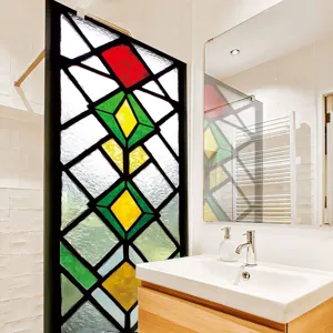 Decorative stained glass window film, static cling water ripple glass sticker for home decor detail.