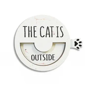 Wooden cat status sign detail, rotatable indicator, cute pet reminder accessory.