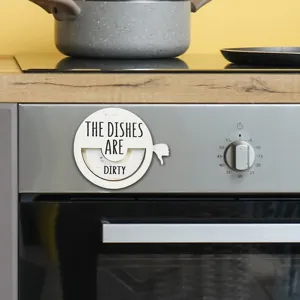 Wooden magnetic clean dirty sign for dishwasher, rotatable kitchen reminder decor sticker.