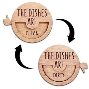 Wooden magnetic dishwasher clean dirty sign, cute kitchen reminder status indicator.