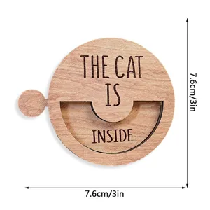 Wooden pet status sign magnetic rotatable cat reminder home decor cute gift 7.6cm