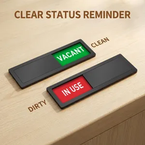 Acrylic office status indicator sign with sliding vacant and in use sign for door.