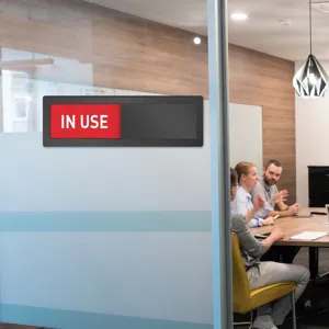 Acrylic office status indicator slider sign, meeting room in use privacy door sign board.