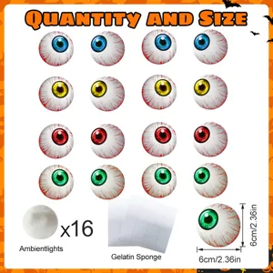 Halloween LED leuchtende Augapfel Dekoration Set, 16 Stück mit Sockel und Schwamm, 6cm.