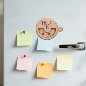 Wooden magnetic pet status sign cat is outside reminder board for home fridge decor