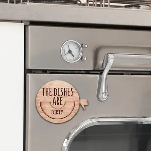 Wooden magnetic clean dirty dishwasher sign kitchen accessory indicator magnet.