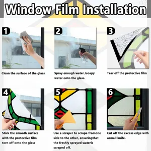 Detailed step-by-step installation guide for decorative window glass sticker film.