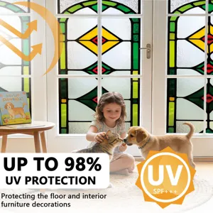 Stained glass window film for home door decoration, static cling UV protection sticker.