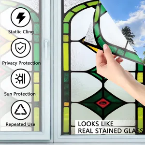 Decorative stained glass window film, static cling privacy sticker for home window glass.