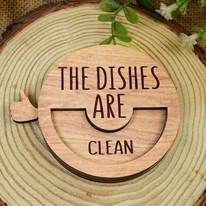 Wooden dishwasher clean dirty status magnet sign, home kitchen reminder decoration tool.