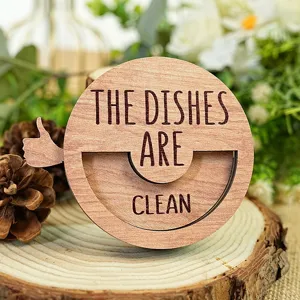 Wooden dishwasher clean dirty status sign magnetic indicator for kitchen home decor.