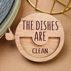 Wooden dishwasher magnet clean dirty sign, cute kitchen reminder decor for home use.