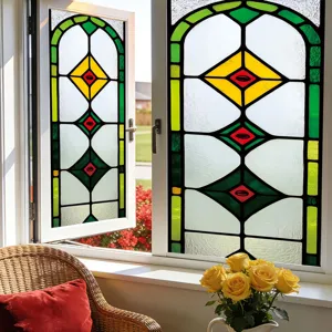 Stained glass window film retro geometric floral pattern decorative privacy static cling film