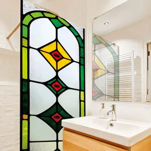 Stained glass window film, static cling decorative glass sticker for home bathroom privacy and decor.