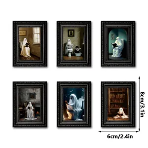 Halloween ghost fridge magnets set, cute vintage black wooden photo frame magnetic stickers for home.