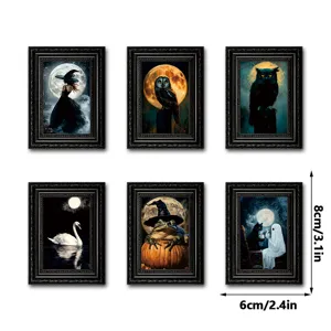 Halloween Holzrahmen magnetische Kühlschrankaufkleber 6Stk vintage gruselige Hexen Deko