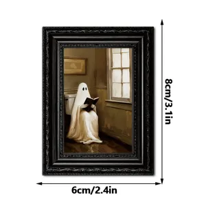 Halloween ghost wooden picture frame fridge magnet, vintage decorative magnetic sticker 6x8cm