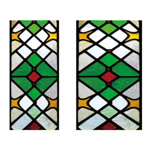 Stained glass window film with geometric diamond pattern for elegant home decoration.