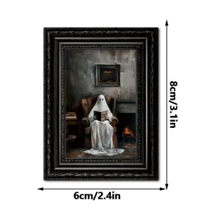Halloween ghost wooden photo frame fridge magnet spooky gothic home decor holiday sticker 8x6cm