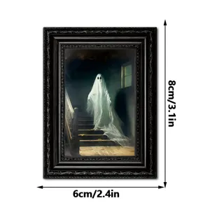 Halloween ghost wooden picture frame magnetic refrigerator sticker holiday decor 8x6cm