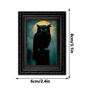 Halloween schwarze Eule Magnet Kühlschrankaufkleber, vintage Holz Fotorahmen Dekor, 8x6cm.