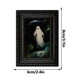Halloween ghost wooden photo frame magnet spooky gothic fridge sticker decor 8x6cm