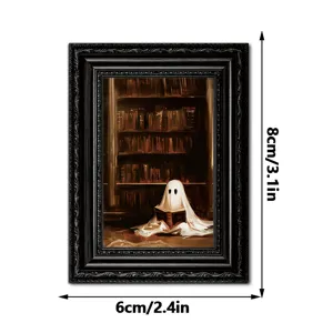 Halloween ghost wooden photo frame fridge magnet, vintage decorative magnetic sticker 8x6cm