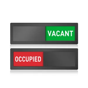 Acrylic sliding door sign office vacant occupied status indicator plaque detail view.