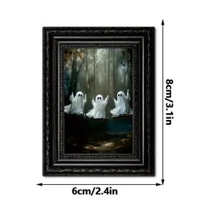 Halloween ghost wooden photo frame fridge magnet spooky holiday home decor sticker 8x6cm