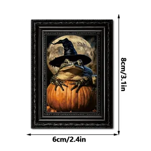 Halloween Hexe Frosch Holz Bilderrahmen Kühlschrankmagnet, vintage Deko Magnet Aufkleber 8cm