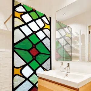 Stained glass window film water ripple electrostatic decorative sticker for home bathroom decor.