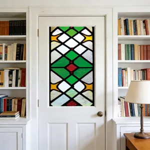 Stained glass window film sticker with colorful diamond pattern for home decoration.