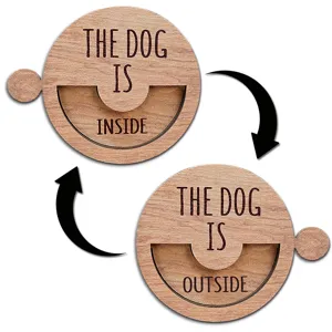 Wooden magnetic pet status sign, rotatable dog home reminder board for indoor and outdoor.