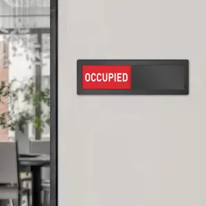 Acrylic sliding office door sign indicator, occupied status plaque for workplace meeting rooms.